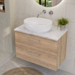 Balterley Bramshall 800mm Wall Hung 2 Drawer Vanity Unit & Laminate Worktop For Stylish Compact Bathroom Storage - Bleached Oak - thumbnail 3