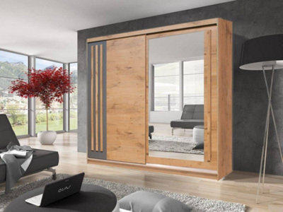 Arte Effect 2 Mirrored Sliding Door Wardrobe In Oak Lancelot - W2000mm H2160mm D590mm, Elegant And Spacious - image 1