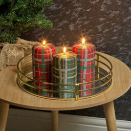 Urbn-Living Urbnliving 40Hr Wax Red & Green Tartan Christmas Glitter Candles Home Xmas Table Decor Set Of 3 - thumbnail 2