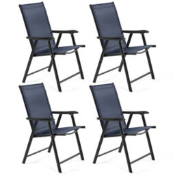 Yaheetech Navy Blue Set Of 4 Outdoor Texteline Folding Dining Chairs With Backrest And Armrests - thumbnail 2