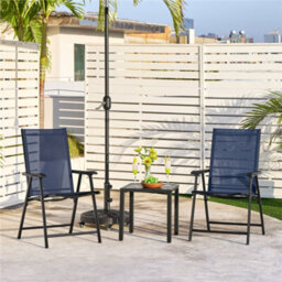 Yaheetech Navy Blue Set Of 4 Outdoor Texteline Folding Dining Chairs With Backrest And Armrests
