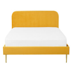 Beliani Bed Velvet Flayat 140 X 200 Cm (Eu Double) Yellow - thumbnail 4