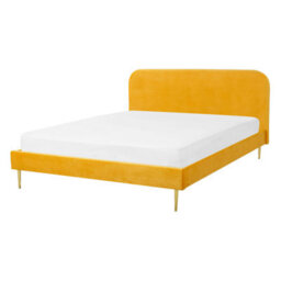 Beliani Bed Velvet Flayat 140 X 200 Cm (Eu Double) Yellow - thumbnail 1