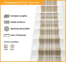 Chequered Stair Runner - Reversible, Durable & Hardwearing Carpet For Stairs & Staircases, Multiple Lengths - thumbnail 2