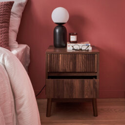 Sweeek - Grooved Bedside Table With Wood Effect Linear Dark Wood Colour 40X39X48 Cm