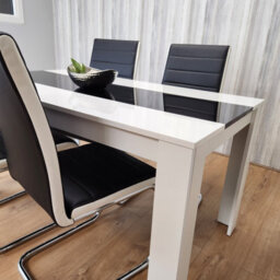 Kosy Koala Dining Table Set White And Black Table With 4 White And Black Faux Leather Dining Chairs - thumbnail 9