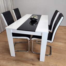 Kosy Koala Dining Table Set White And Black Table With 4 White And Black Faux Leather Dining Chairs - thumbnail 3