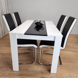 Kosy Koala Dining Table Set White And Black Table With 4 White And Black Faux Leather Dining Chairs - thumbnail 7