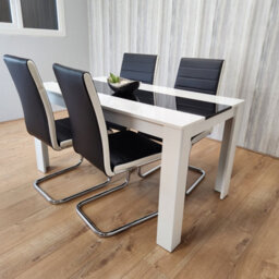 Kosy Koala Dining Table Set White And Black Table With 4 White And Black Faux Leather Dining Chairs