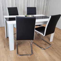 Kosy Koala Dining Table Set White And Black Table With 4 White And Black Faux Leather Dining Chairs - thumbnail 6