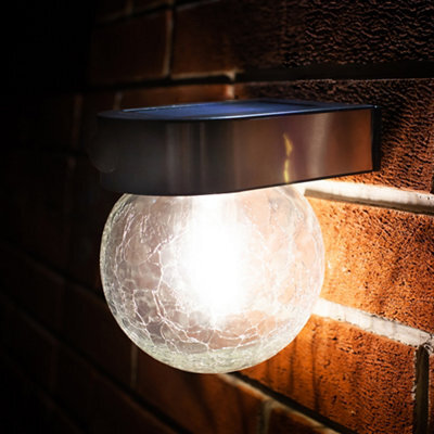 Longny Crackle Glass Ball Adjustable Brushed Silver Effect Solar-Powered Integrated Led 1.25W Pir With Motion Sensor Round Outdoor Wall Light - image 1