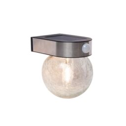 Longny Crackle Glass Ball Adjustable Brushed Silver Effect Solar-Powered Integrated Led 1.25W Pir With Motion Sensor Round Outdoor Wall Light - thumbnail 2