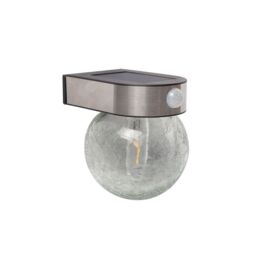Longny Crackle Glass Ball Adjustable Brushed Silver Effect Solar-Powered Integrated Led 1.25W Pir With Motion Sensor Round Outdoor Wall Light - thumbnail 3
