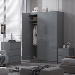 FWSTYLE Stora 3 Door Triple Wardrobe Large High Gloss Grey - thumbnail 2