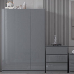 FWSTYLE Stora 3 Door Triple Wardrobe Large High Gloss Grey - thumbnail 3