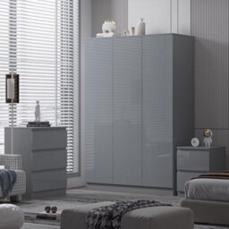 FWSTYLE Stora 3 Door Triple Wardrobe Large High Gloss Grey - thumbnail 1