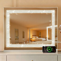 Crystal Hollywood Vanity Makeup Mirror Crystal Led Strip 58X46Cm 3 Lighting Modes 5X Magnifier And Usb Charging - thumbnail 9