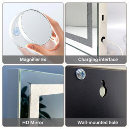 Crystal Hollywood Vanity Makeup Mirror Crystal Led Strip 58X46Cm 3 Lighting Modes 5X Magnifier And Usb Charging - thumbnail 7