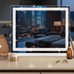 Crystal Hollywood Vanity Makeup Mirror Crystal Led Strip 58X46Cm 3 Lighting Modes 5X Magnifier And Usb Charging - thumbnail 1