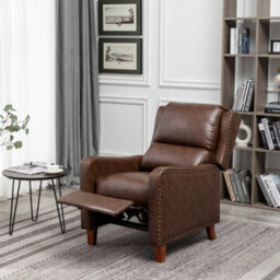 Recliner Upholstered Armchair Pu Leather Padded Comfy Sofa Lounge Chair, Push Back Recliner With Rivet Decoration - Brown - thumbnail 1