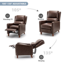 Recliner Upholstered Armchair Pu Leather Padded Comfy Sofa Lounge Chair, Push Back Recliner With Rivet Decoration - Brown - thumbnail 4