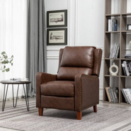Recliner Upholstered Armchair Pu Leather Padded Comfy Sofa Lounge Chair, Push Back Recliner With Rivet Decoration - Brown - thumbnail 2