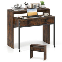 Gainoom Extendable Coffee Computer Desk Convertible Home Office Desk W/ Drawers