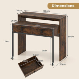 Gainoom Extendable Coffee Computer Desk Convertible Home Office Desk W/ Drawers - thumbnail 2