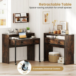 Gainoom Extendable Coffee Computer Desk Convertible Home Office Desk W/ Drawers - thumbnail 7