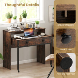Gainoom Extendable Coffee Computer Desk Convertible Home Office Desk W/ Drawers - thumbnail 6
