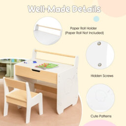 Costway Kids Play Table & Chair Set Wooden Toddler Activity Desk W/ Detachable Tabletop Natural & White - thumbnail 8
