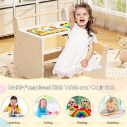Costway Kids Play Table & Chair Set Wooden Toddler Activity Desk W/ Detachable Tabletop Natural & White - thumbnail 9