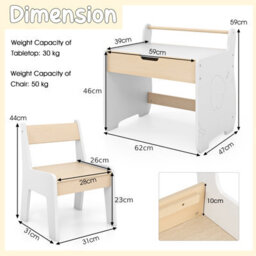 Costway Kids Play Table & Chair Set Wooden Toddler Activity Desk W/ Detachable Tabletop Natural & White - thumbnail 3