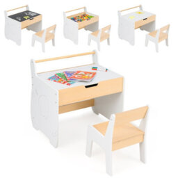 Costway Kids Play Table & Chair Set Wooden Toddler Activity Desk W/ Detachable Tabletop Natural & White - thumbnail 2