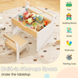 Costway Kids Play Table & Chair Set Wooden Toddler Activity Desk W/ Detachable Tabletop Natural & White - thumbnail 6