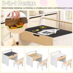 Costway Kids Play Table & Chair Set Wooden Toddler Activity Desk W/ Detachable Tabletop Natural & White - thumbnail 5