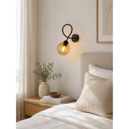 Luminosa Lighting Luminosa Lyra Globe Wall Lights Black Amber Glass Shade 1X E27 - thumbnail 2