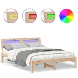 Berkfield With Led Strip Lights Brown 120 X 200 Cm Solid Pine Wood - thumbnail 4