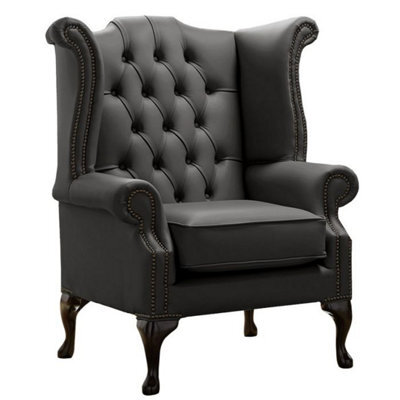 Chesterfield High Back Wing Chair Shelly Steel Leather Bespoke In Queen Anne Style - image 1
