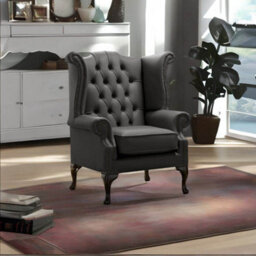 Chesterfield High Back Wing Chair Shelly Steel Leather Bespoke In Queen Anne Style - thumbnail 3