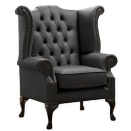 Chesterfield High Back Wing Chair Shelly Steel Leather Bespoke In Queen Anne Style - thumbnail 1