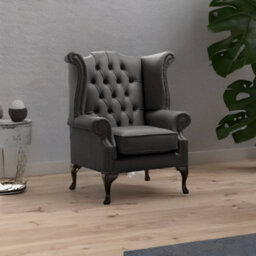 Chesterfield High Back Wing Chair Shelly Steel Leather Bespoke In Queen Anne Style - thumbnail 2