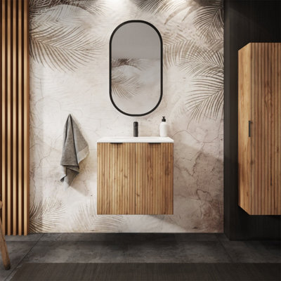 Heze Furniture Flow 2 Door Bathroom Vanity Cabinet With 2 Shelves And Basin 60Cm - Gold Craft Oak - image 1
