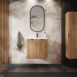 Heze Furniture Flow 2 Door Bathroom Vanity Cabinet With 2 Shelves And Basin 60Cm - Gold Craft Oak