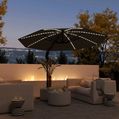 Outsunny 3(M) Garden Parasol W/ Lights, Crank Handle & Cross Base, Dark Grey - image 1