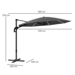 Outsunny 3(M) Garden Parasol W/ Lights, Crank Handle & Cross Base, Dark Grey - thumbnail 3