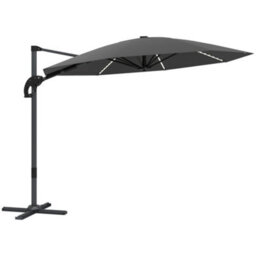 Outsunny 3(M) Garden Parasol W/ Lights, Crank Handle & Cross Base, Dark Grey - thumbnail 2
