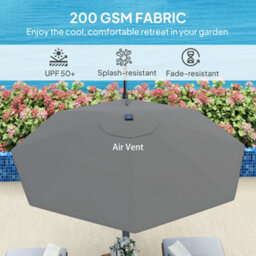 Outsunny 3(M) Garden Parasol W/ Lights, Crank Handle & Cross Base, Dark Grey - thumbnail 7