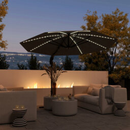 Outsunny 3(M) Garden Parasol W/ Lights, Crank Handle & Cross Base, Dark Grey - thumbnail 1