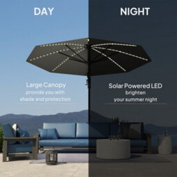 Outsunny 3(M) Garden Parasol W/ Lights, Crank Handle & Cross Base, Dark Grey - thumbnail 6